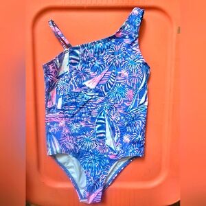 Lilly Pulitzer Blue and Pink One Piece Swimsuit girls July 4 sailboat size 5